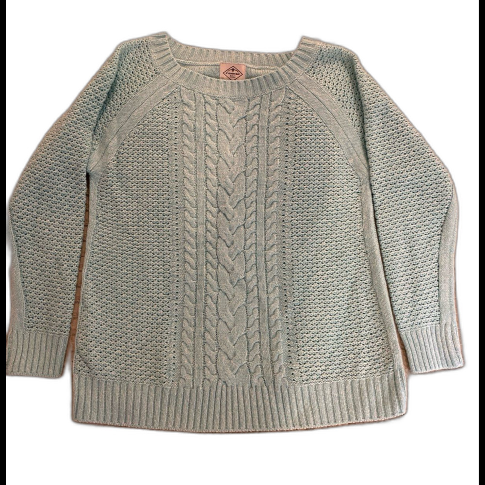 Sweater St John’s‎ Bay Cable Knit Crew Neck Size Large Mint Green Open Weave